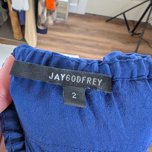 Jay Godfrey Silk Navy Jumpsuit Strapless Sleeveless Wide Leg Navy Long Onepiece - Picture 6 of 14